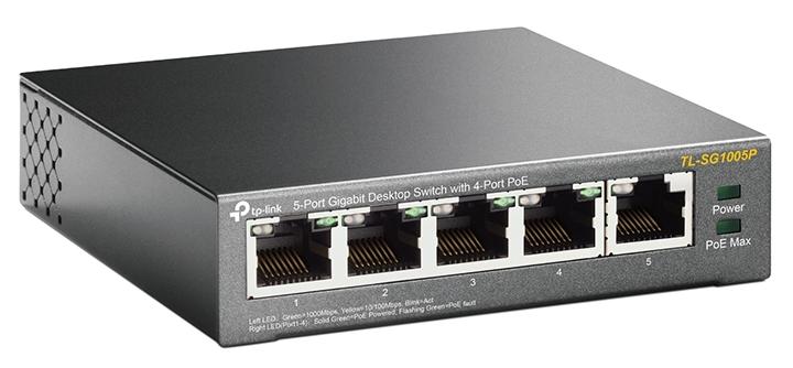 Коммутатор GbE PoE+ 5-портовый Tp-Link TL-SG1005P, 5 GbE портов из которых 4 порта с поддержкой PoE