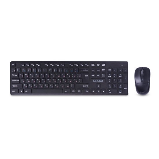 Комплект Клавиатура + Мышь, Delux, DLD-1505OGB, Беспроводная мышь 2.4G, 1000DPI, Нано-ресивер, Кол-в