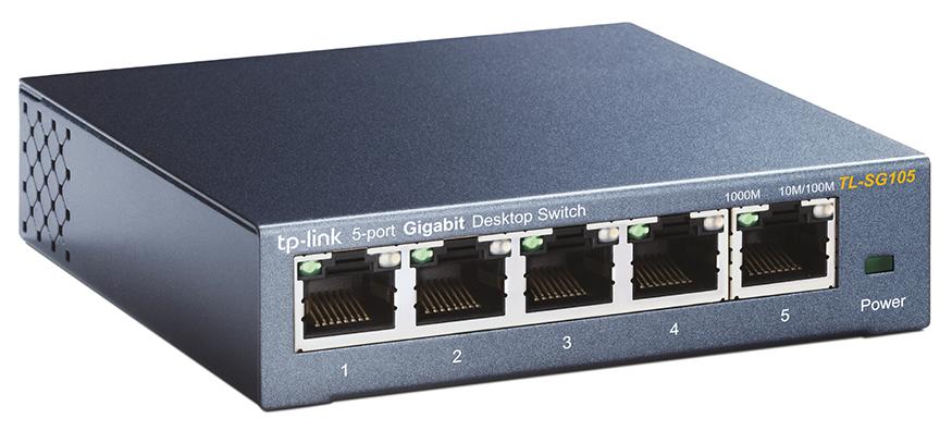 Коммутатор GbE 5-портовый Tp-Link TL-SG105, 5-Port 100/1000Mbps, 802.3X Flow Control, 802.1P/DSCP Q