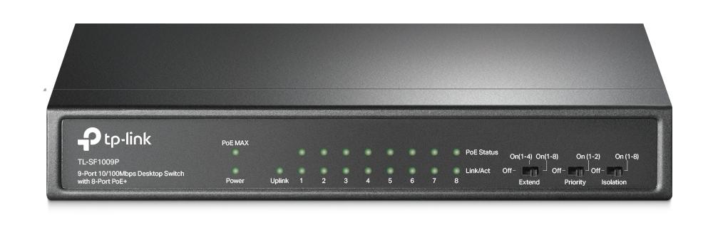 Коммутатор PoE+ 9-портовый Tp-Link TL-SF1009P, 8 портов PoE+, режим расширения (передача данных и п