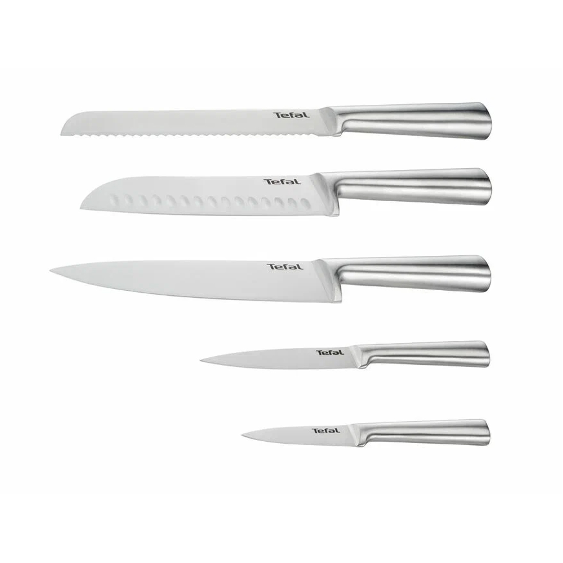 Набор 5 ножей, TEFAL, K121S575, Поварской 20 см, Сантоку 18 см, Для хлеба 20 см, Универсальный 12 см