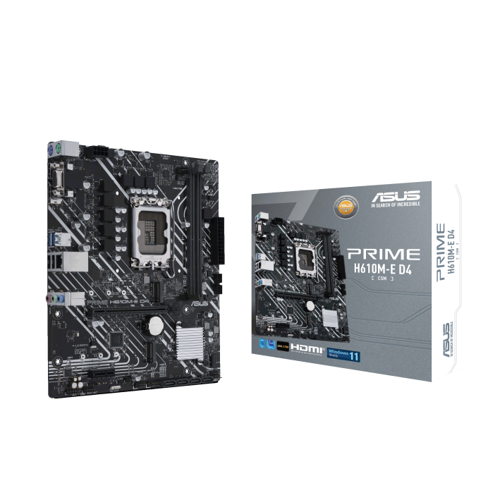 Сист. плата ASUS PRIME H610M-E D4-CSM, H610, 1700, 2xDIMM DDR4, PCI-E x16, PCI-E x1, 2xM.2, 4xSATA, 