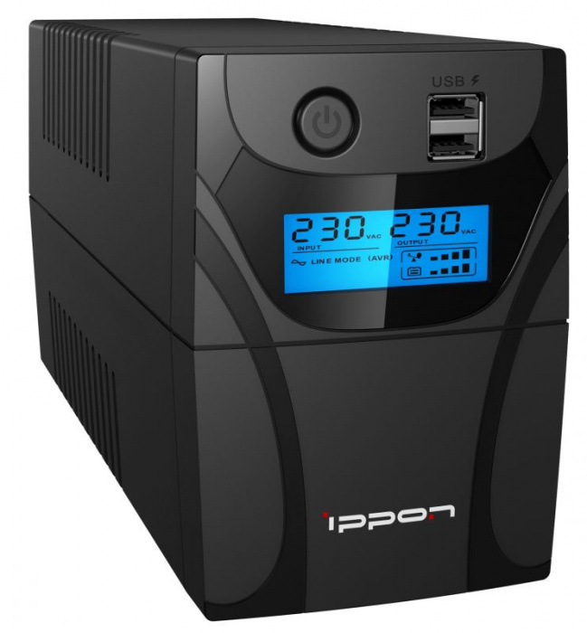 ИБП Ippon Back Power Pro II 800, 800VA, 480ВТ, AVR 162-290В, 4хС13, управление по USB, RJ-45, LCD, б