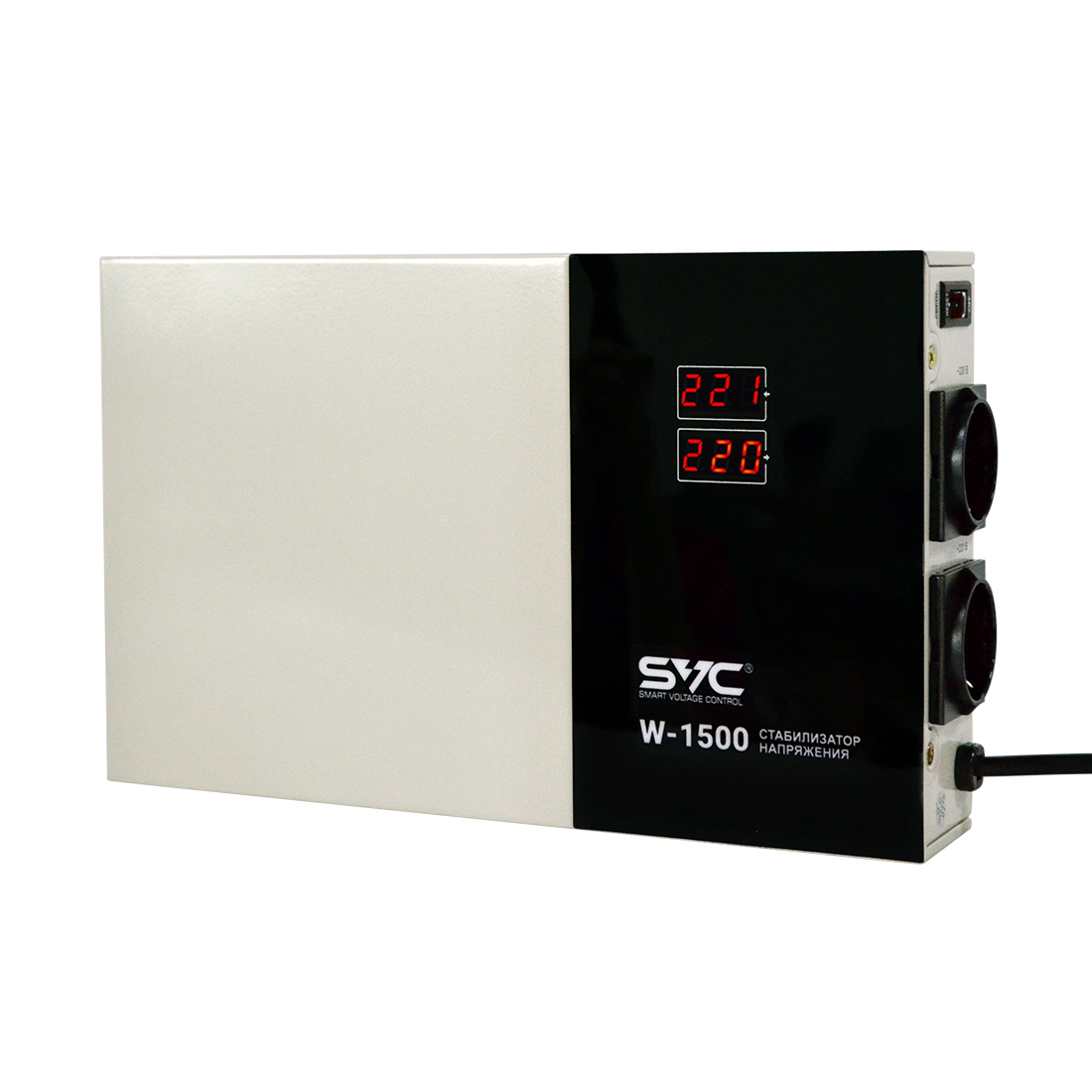 Стабилизатор (AVR), SVC, W-1500, Мощность 1500ВА/1500Вт, LED-дисплей, Диапазон работы AVR: 140-260В,