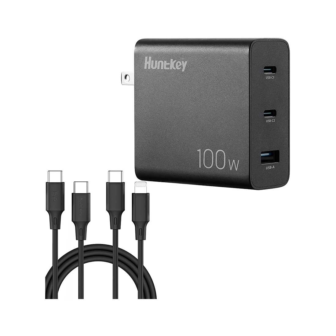 Зарядное устройство, Huntkey, HKC10020050-0B3, 100W, USB + 2*Type-C, EU, Поддержка быстрой зарядки, 
