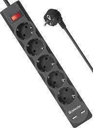 Сетевой фильтр Defender DFS 751 5 розеток, 1.8 м (защита от ВЧ и импульсных помех, USB зарядка 2.1А)