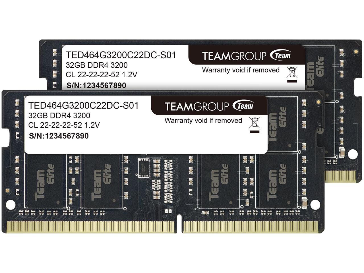 Оперативная память для ноутбука 64Gb Kit (2x32Gb) 3200MHz DDR4 TG ELITE SO-DIMM TED464G3200C22DC-S01