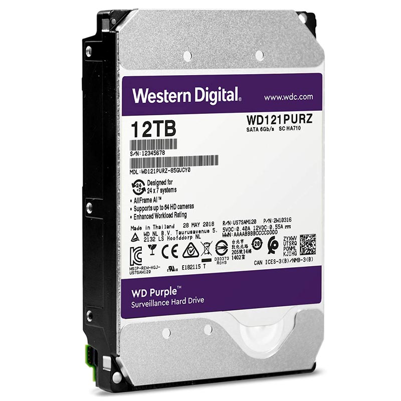 Жесткий диск для видеонаблюдения HDD 12Tb Western Digital Purple SATA 6Gb/s 256Mb 3,5" WD121PURZ