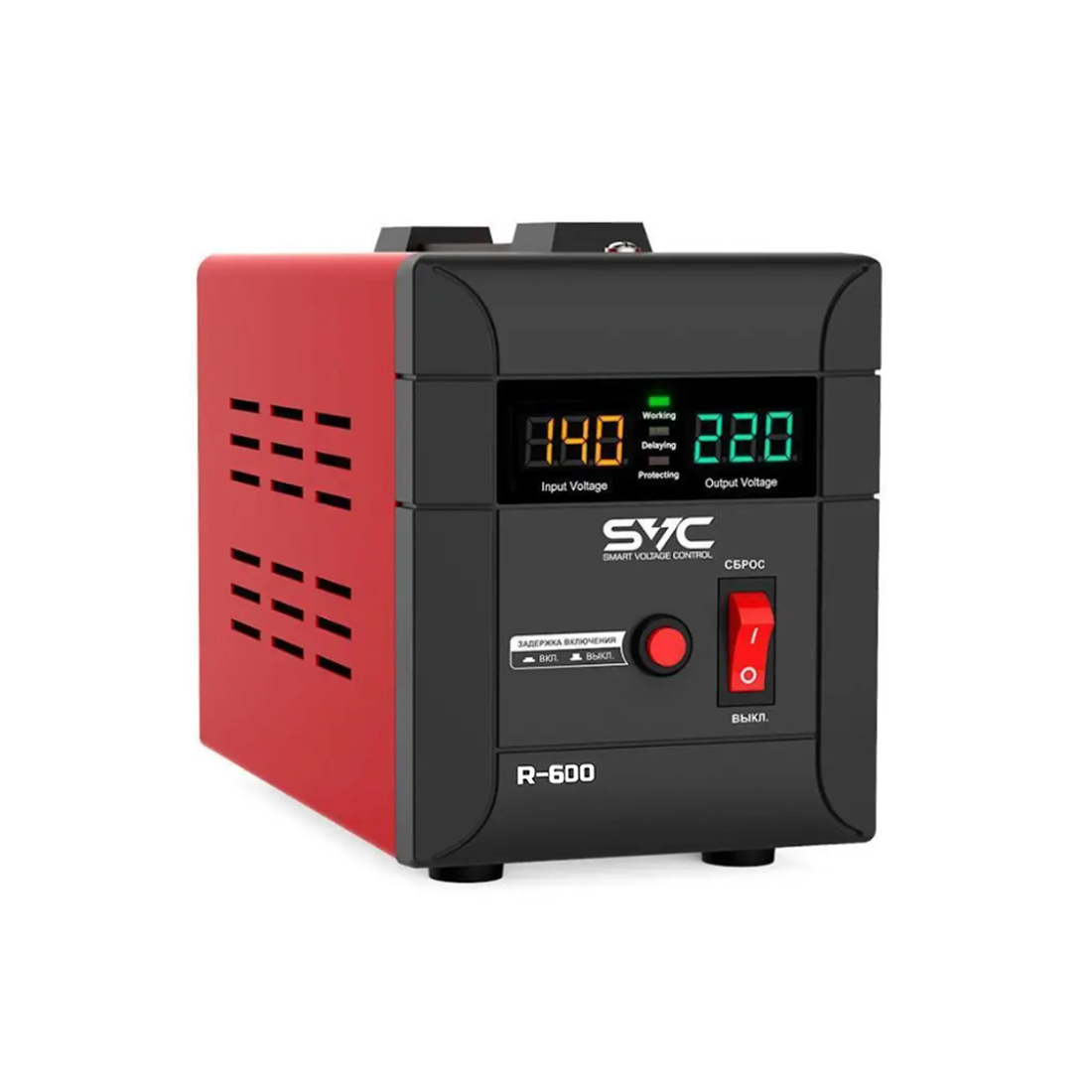 Стабилизатор (AVR), SVC, R-600, 600ВА/500Вт, Диапазон работы AVR: 140-260В, Выходное напряжение: 220