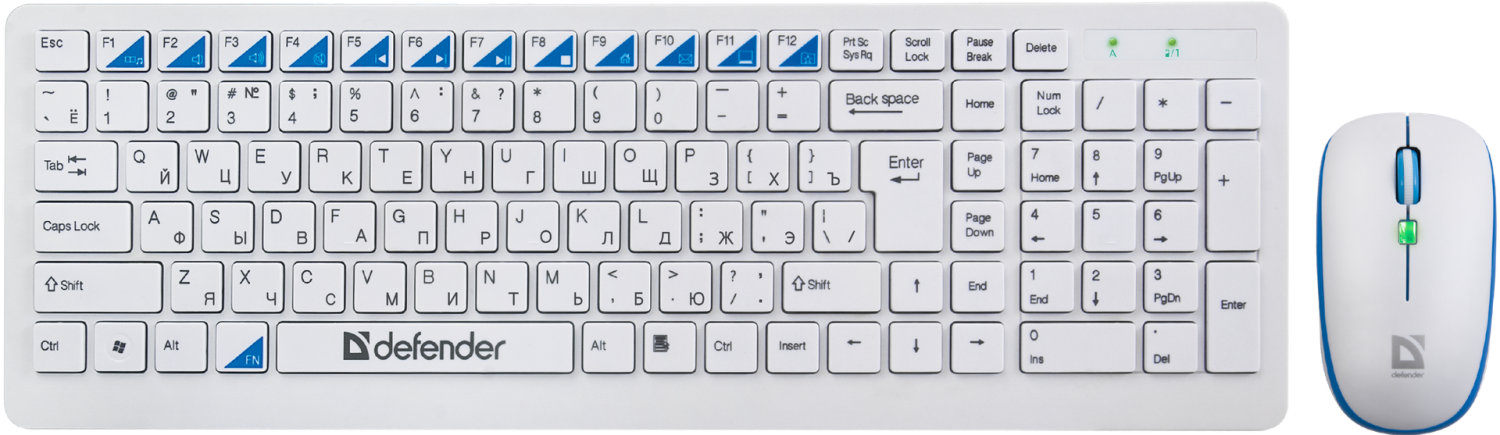 Комплект беспроводной клавиатура+мышь Defender Skyline 895 RU,белый,мультимедийный
