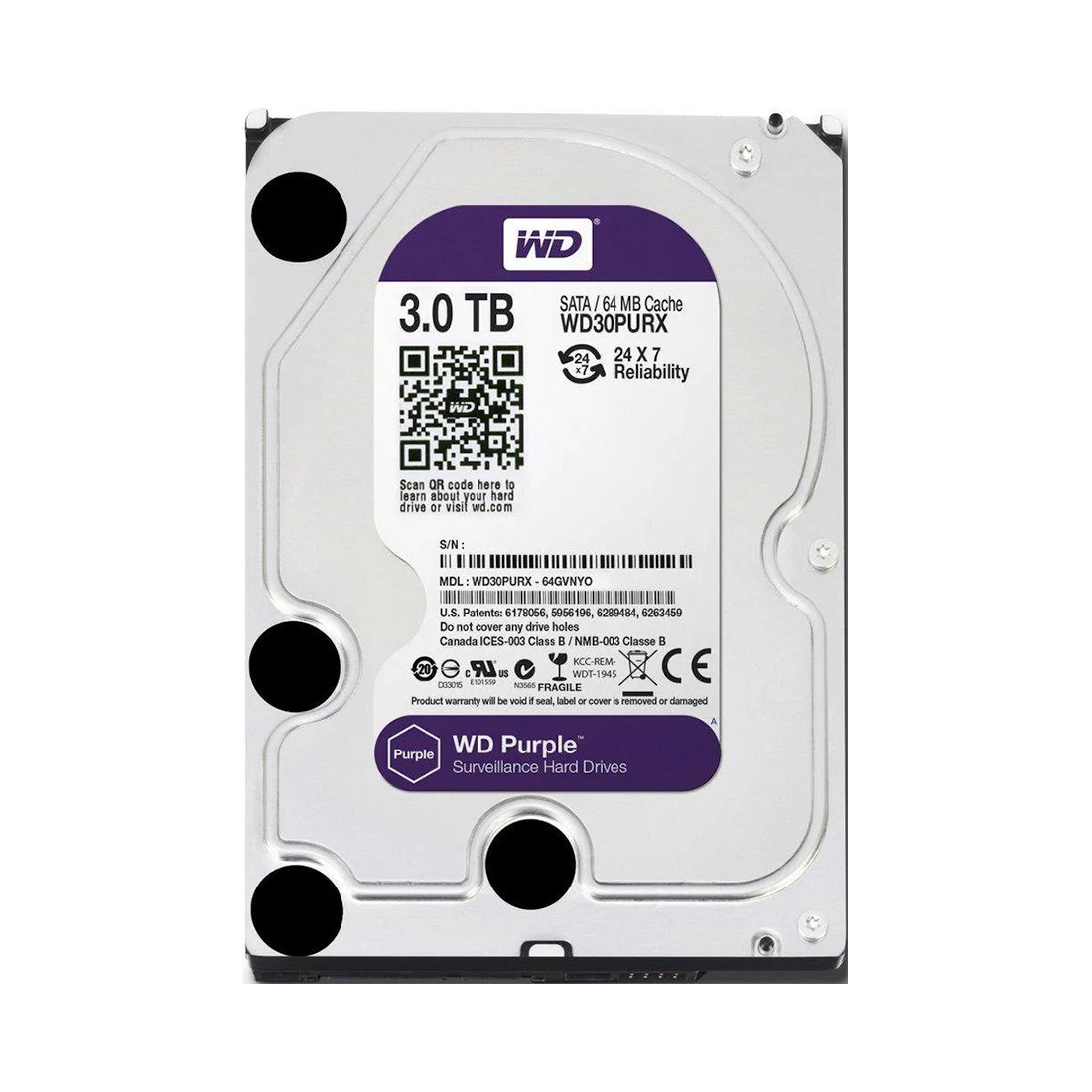 Жесткий диск, Dahua, WD30PURX, HDD 3Tb, SATA 6Gb/s, 3.5", 64MB, 5400 RPM